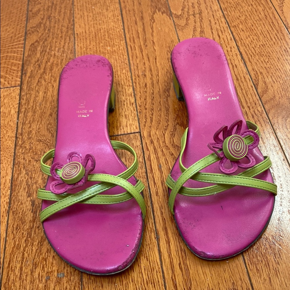 Pink and Green Women's Sandals